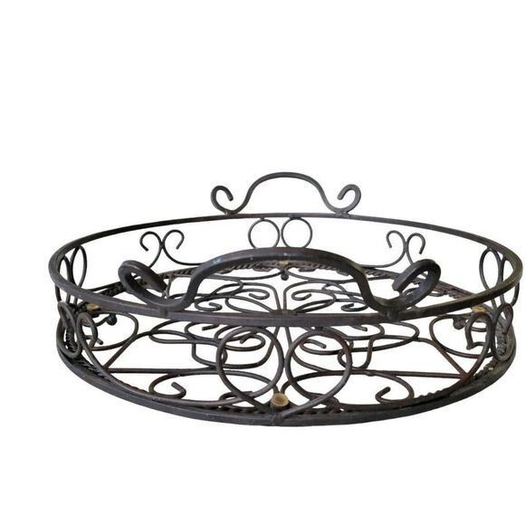 Southern Living at Home Jamestown Round Wrought Iron Tray Footed Handles - Picture 8 of 10